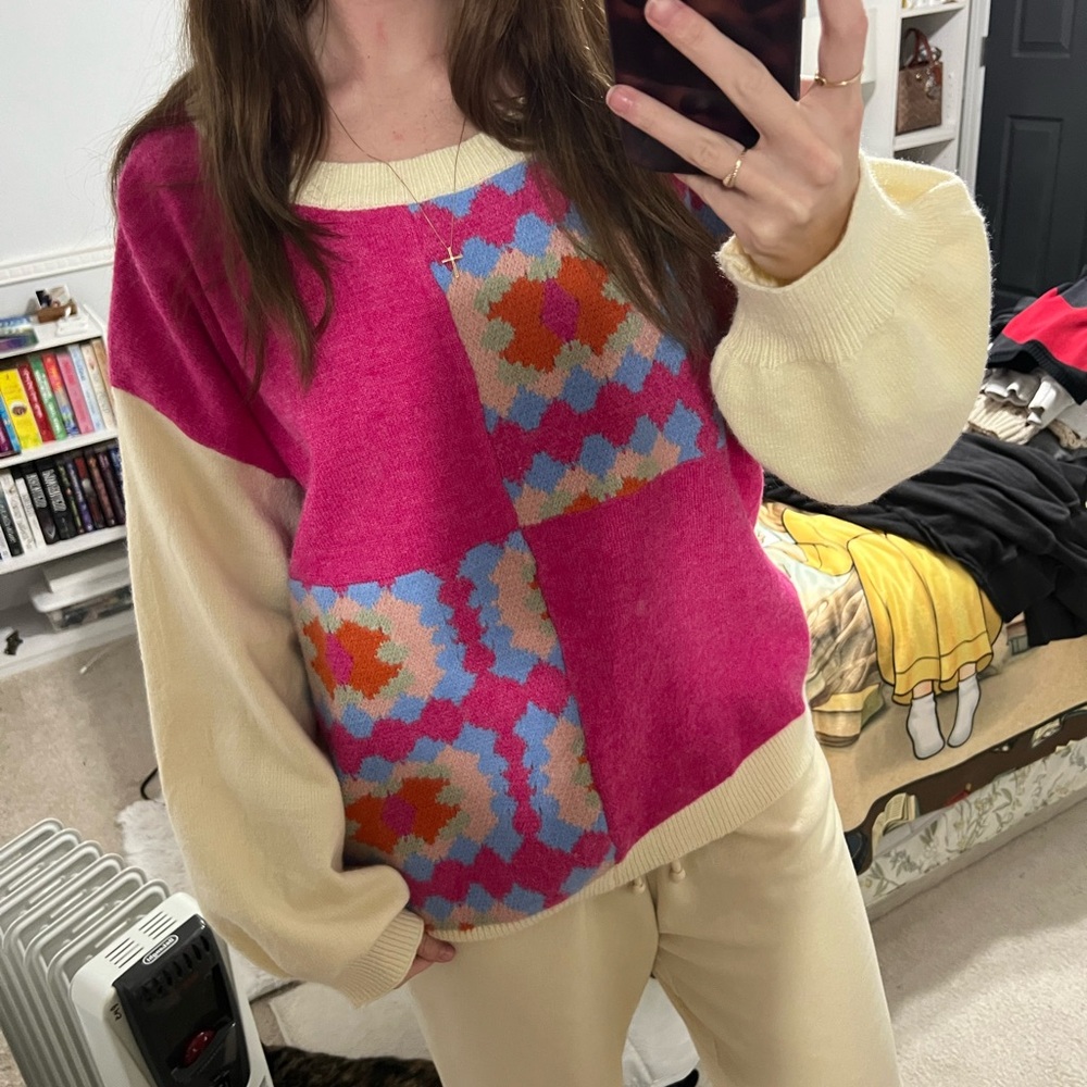 Oversized Grace and Emma Crew Pink and Cream NWOT 2xl
